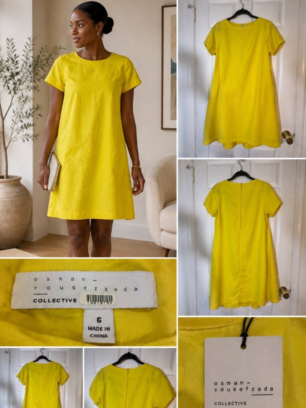 Osman Yousefzada Collective Yellow Shift Dress Size 6